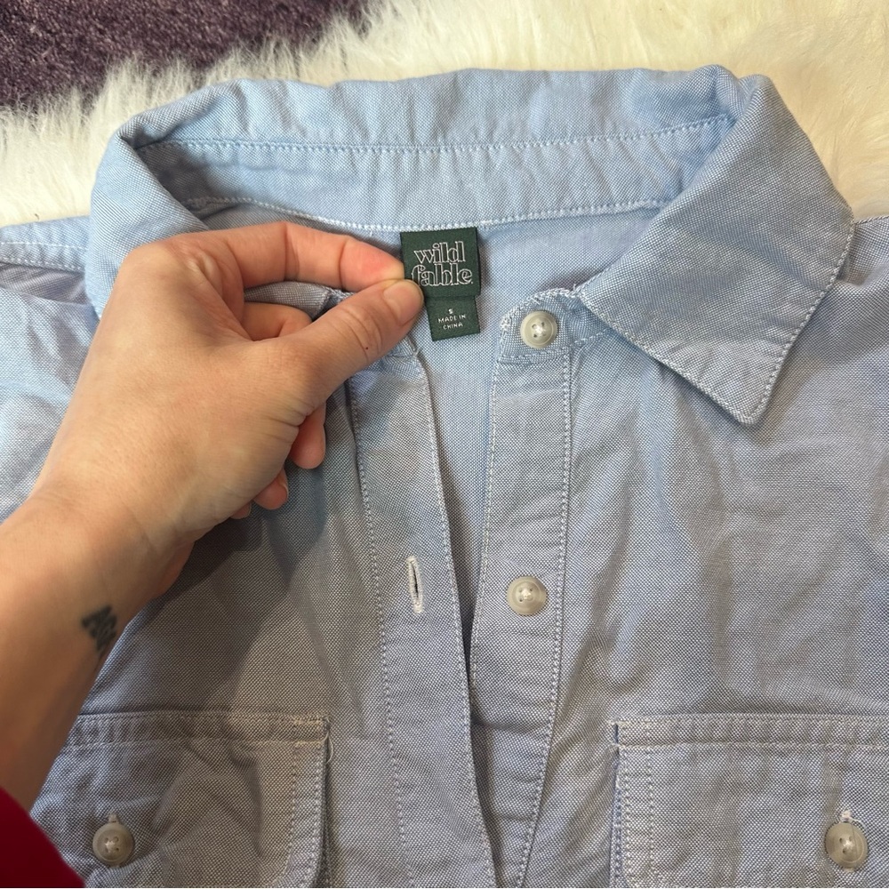 Wild Fable Sky Blue Cropped Collared Shirt - Picture 3 of 7